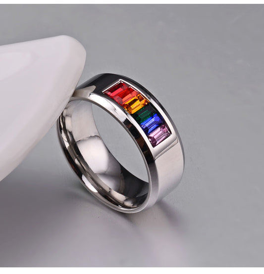 Six-color Rainbow Flag Pattern Lesbian Gay Ring