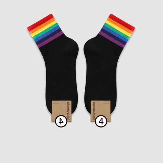 Simple College Style Rainbow Striped Cotton Socks