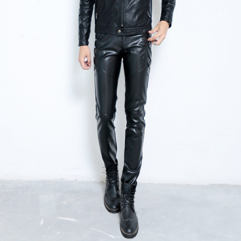 Thickened PU Leather Slim Pants (Mens)