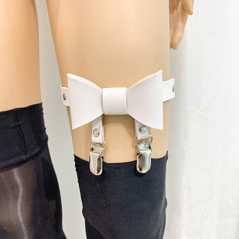 Bow PU Leather Stockings Clip Garter