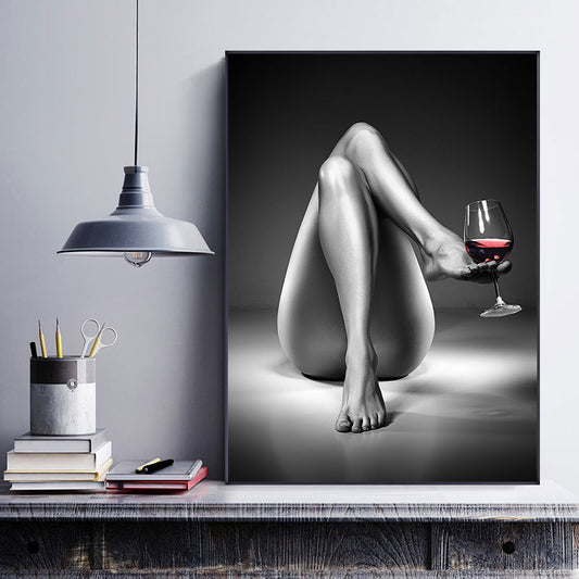 Woman Wine Glass Canvas Painting Black White
