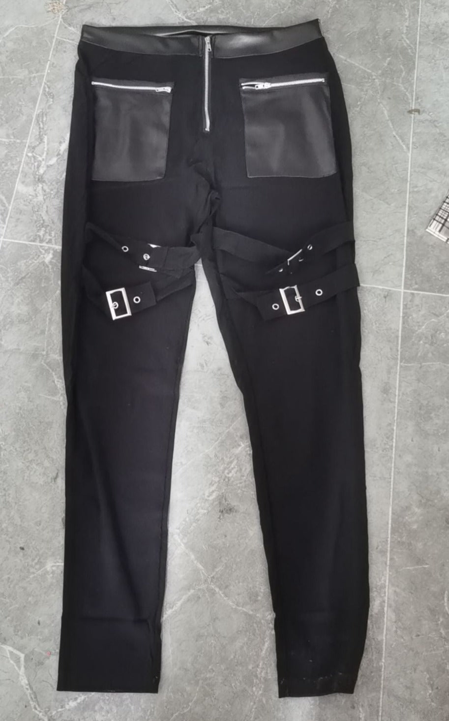 Leather Accented Zipper Trousers