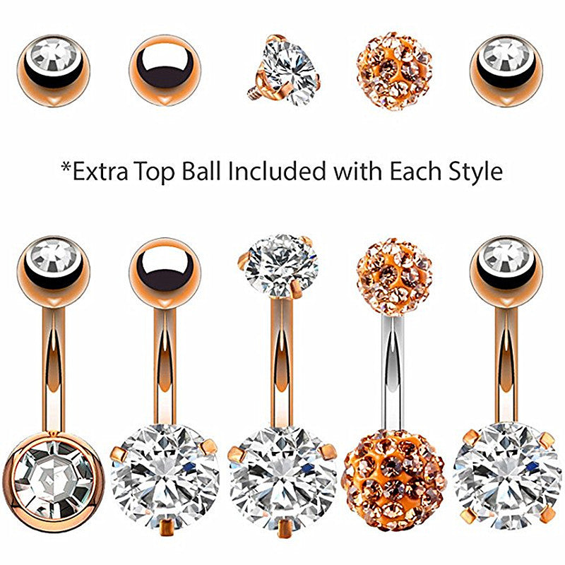 Stainless Steel Zircon Rose Gold Belly Button Ring Set