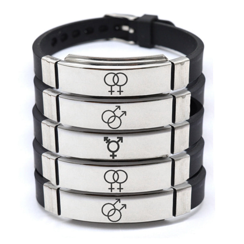 Stainless Steel LGBT ID Bracelet Engrave Gay Lesbian Transgender Symbol Silicone Bracelets For Men Women