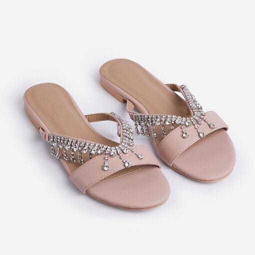 Hand-Beaded Flat Sandals With Diamonds