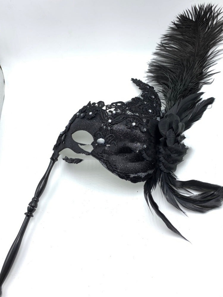 Venetian Masquerade Feather Hand-held Mask