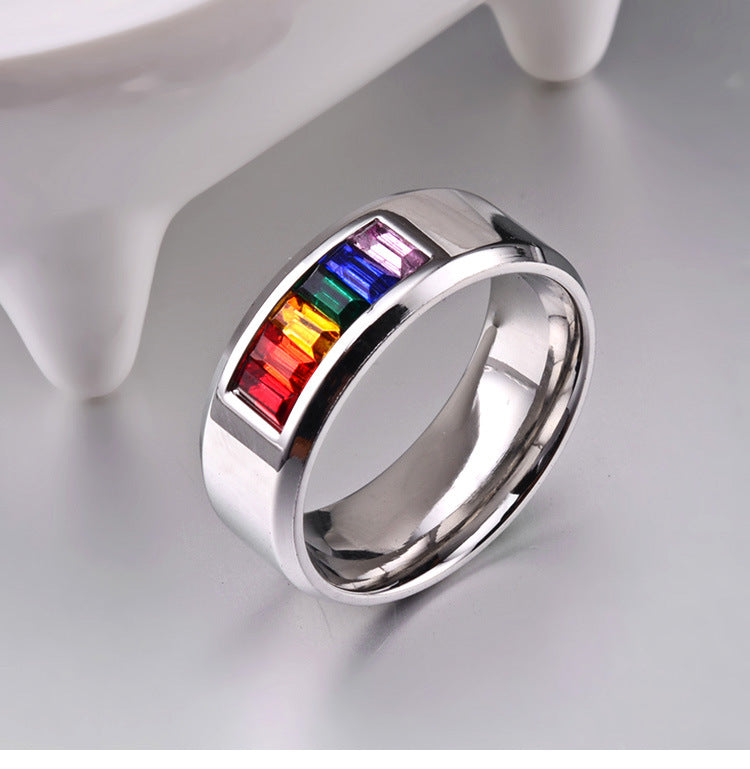 Six-color Rainbow Flag Pattern Lesbian Gay Ring