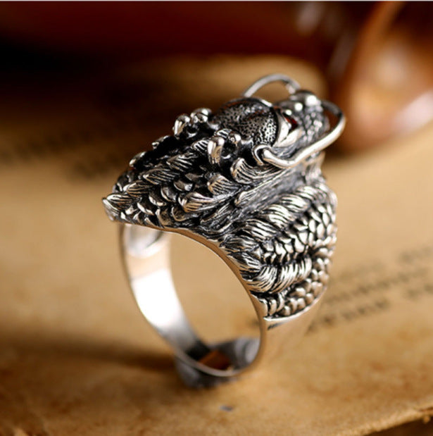 Vintage Thai Silver Dragon Head  Domineering Men's Ring