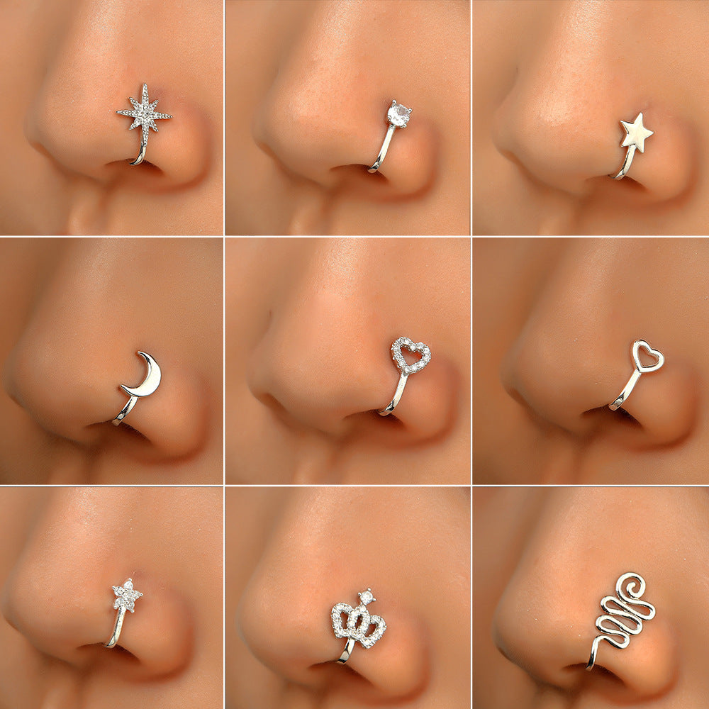 Creative Star Heart Crown Nose Ring Piercing Ornament