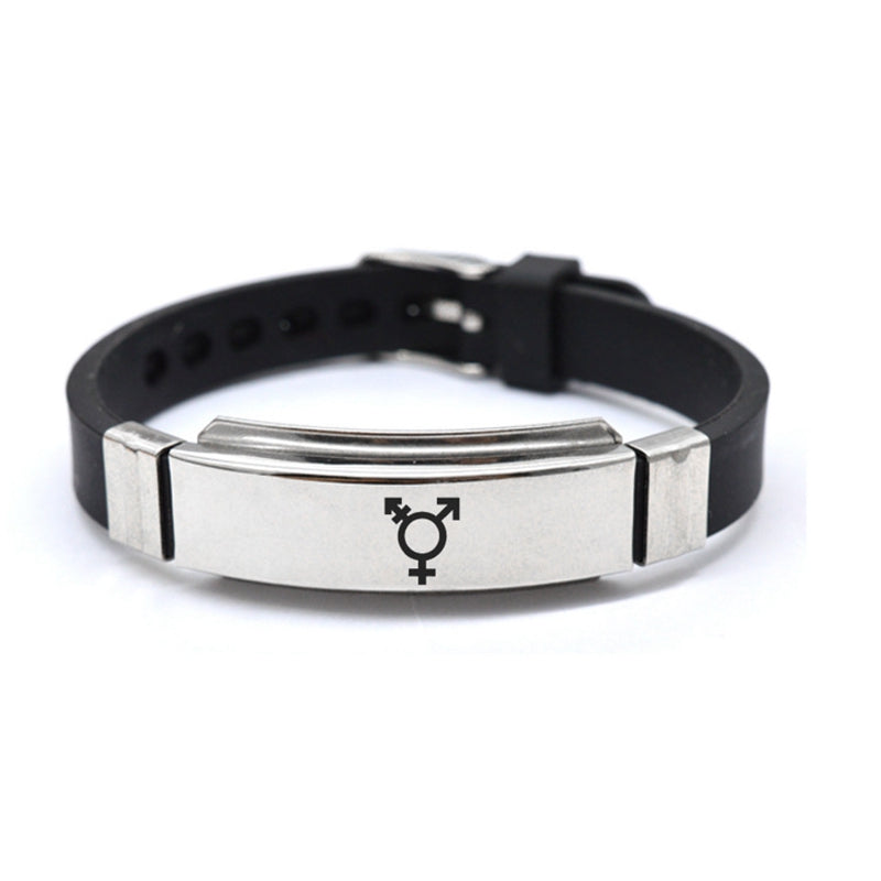 Stainless Steel LGBT ID Bracelet Engrave Gay Lesbian Transgender Symbol Silicone Bracelets For Men Women