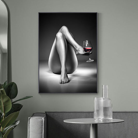 Woman Wine Glass Canvas Painting Black White