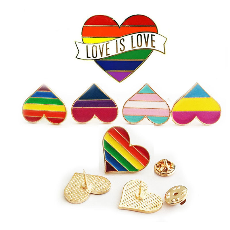 LGBT Love Is Love Awareness Rainbow Heart Brooch Pin Badge