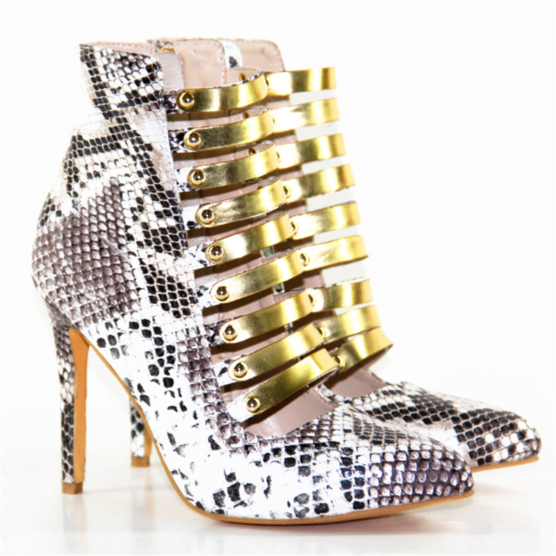 Hollow Fashion Pointed High-heeled Nightclub Leopard Print Stage Stiletto Fashion Shoes