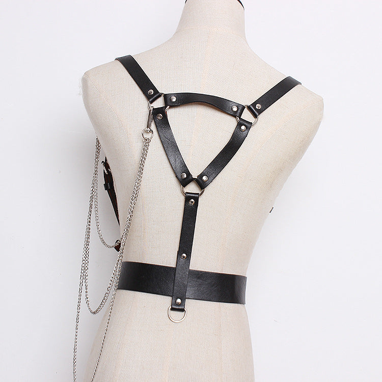 Double Pole Cross Strap Waist Seal And Detachable Chain Decoration