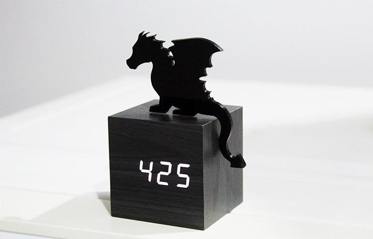 3D Flying Dragon LED Bell Sound Control Wooden Clock Electronic Clock Bedroom Bedside Student Desk Clock Luminous