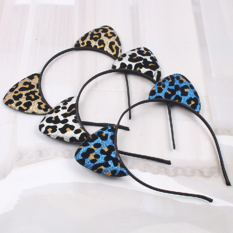 New Glitter Flocking Cat Ears Headband, Leopard Print Tiger Ears, Cute And Cute Headwear