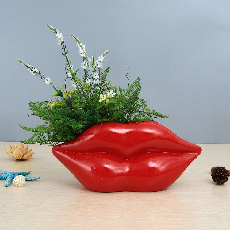 Modern Creative Red Lip Resin Vase Porch Crafts