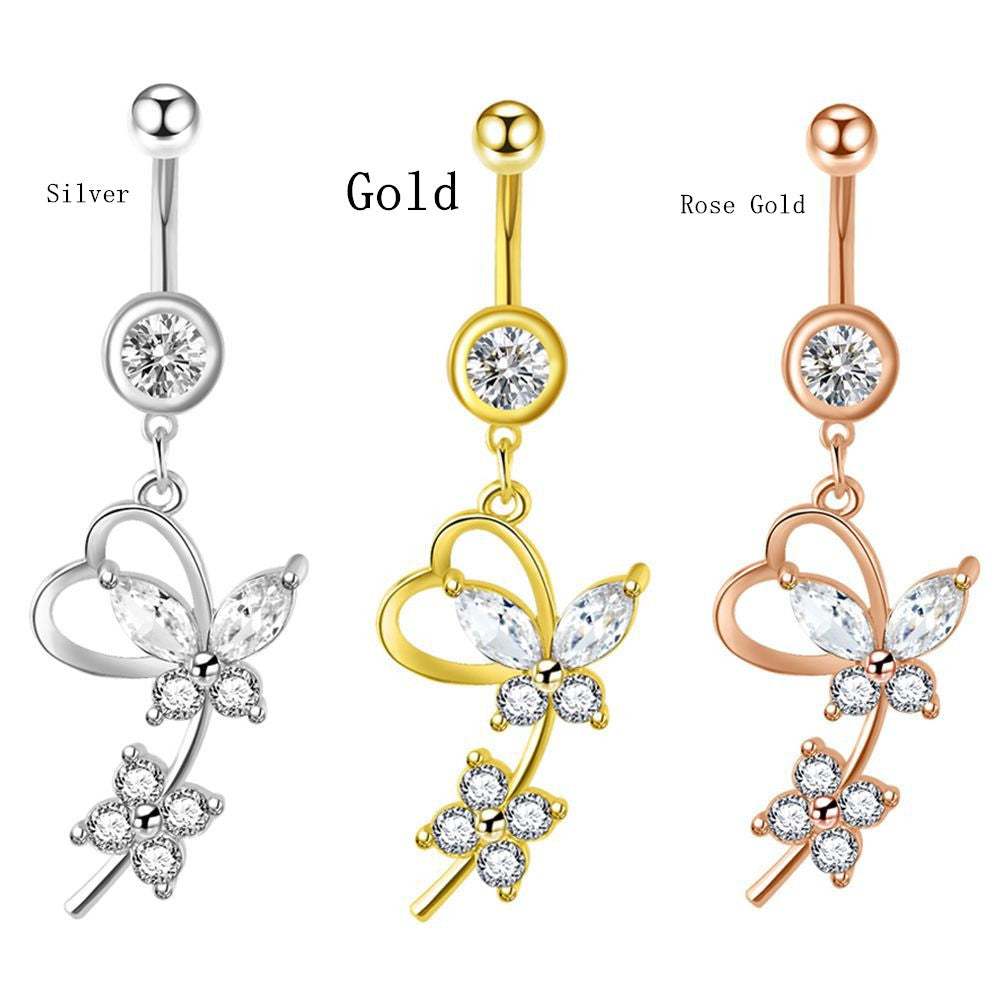 European And American Simple Butterfly Flower Belly Button Button Body Piercing Accessories Nightclub