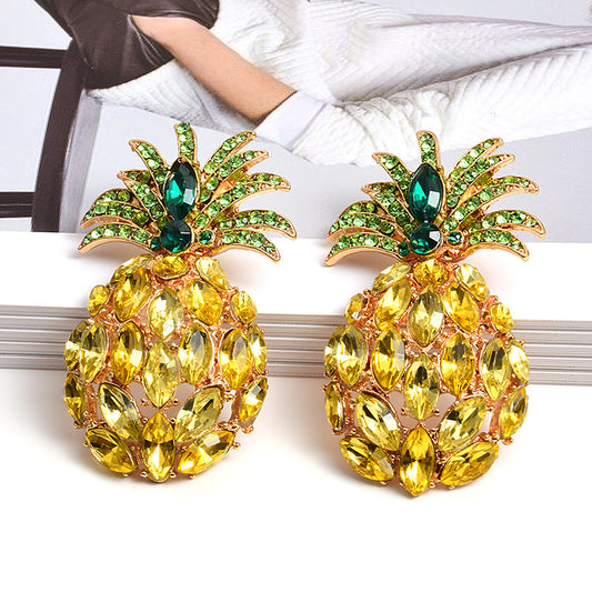 Fashion Pineapple Rhinestone Exaggerated Earrings