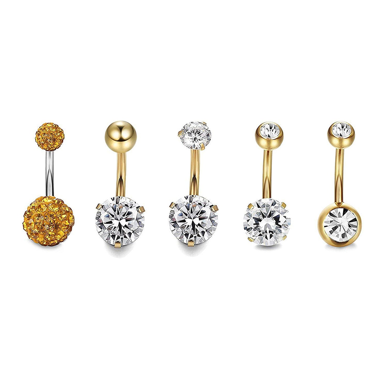 Stainless Steel Zircon Rose Gold Belly Button Ring Set