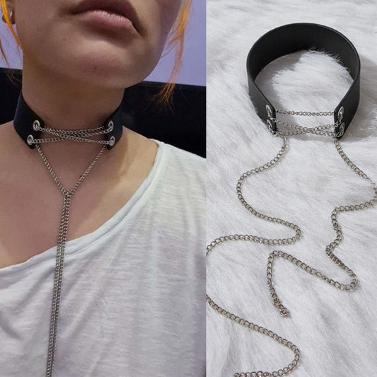 Chain Binding Bondage Leather Necklace