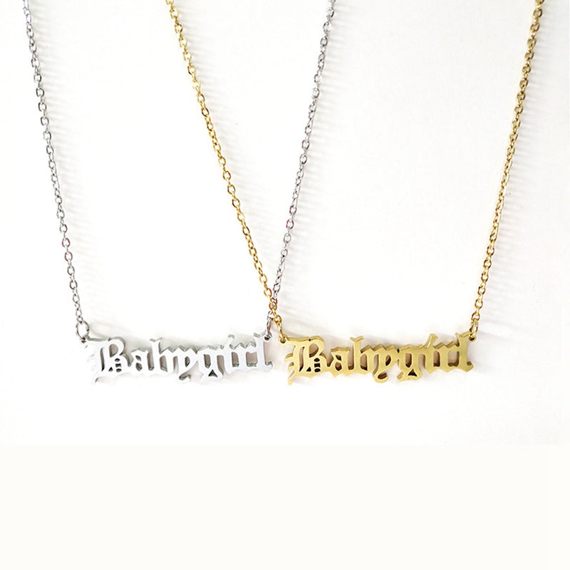 Stainless Steel Babygirl Old English Letters Necklace