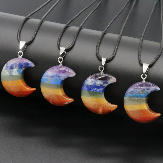 Natural Crystal Stone Stitching 30mm Moon Pendant