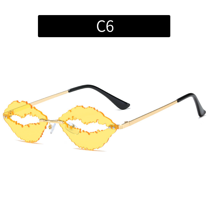 Lips Style Sunglasses Women Rimless Sun Galsses Trending Metal Eyewear Oculos Fashion Gradient Gafas Vintage Retro Shades GB5343