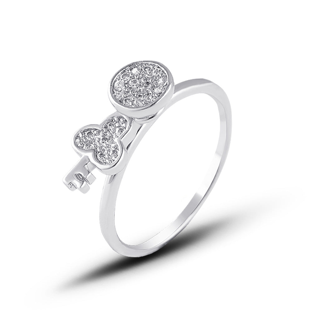 Creative Couple Key Diamond Ring Micro-inlaid Zircon Ring Wedding Ring